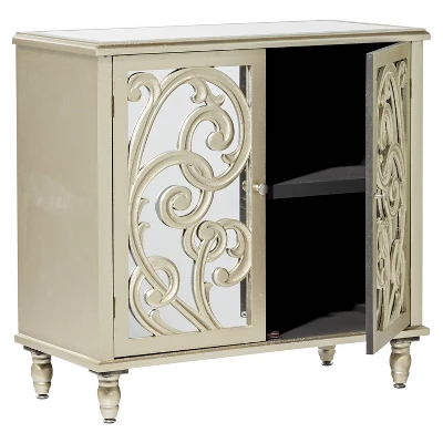 Glam Mirrored And Patterned Wood Cabinet Beige - Olivia & May - Image 4