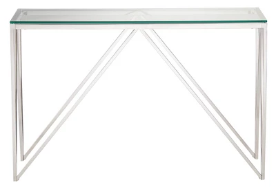 55 Downing Street Modern Chrome Stainless Steel Rectangular Console Table 47 1/4" X 15 3/4" Silver Glass Tabletop For Living Room Bedroom Bedside Home - Image 2