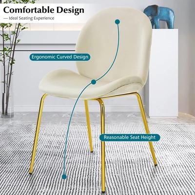 Costway Set Of 2 Velvet Accent Chairs Dining Side Chairs W/Gold Metal Legs Pink/Beige/Green/Grey - Image 6