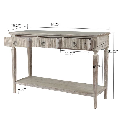 LuxenHome Whitewashed Wood 3-Drawer 1-Shelf Console And Entry Table - Image 4