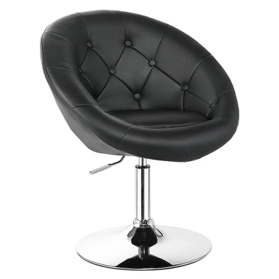 Costway 1PC Accent Chair Adjustable Modern Swivel Round Tufted Back PU Leather Black - Image 8