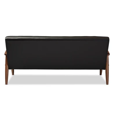 Sorrento Mid-Century Retro Modern Faux Leather Upholstered Wooden 3 Seater Sofa - Baxton Studio - Image 3
