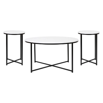 Merrick Lane Round Coffee Table Set - 3 Piece Coffee Table Set With Crisscross Frame - Coffee Table & 2 End Tables - Image 15