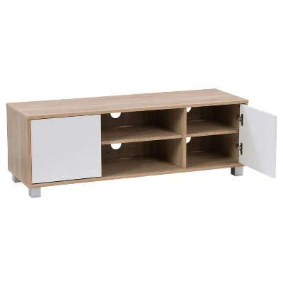 Hollywood Wood Grain TV Stand For TVs Up To 55" With Doors White And Brown - CorLiving - Image 3
