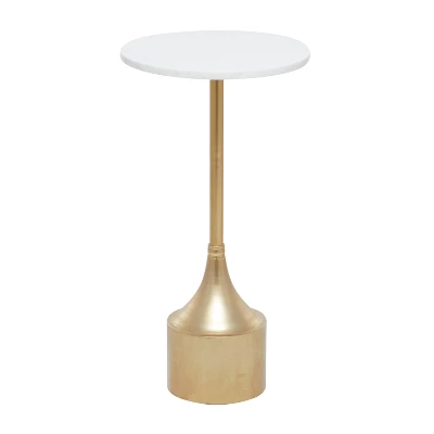 Contemporary Metal And Marble Pedestal Accent Table Gold - Olivia & May - Image 5