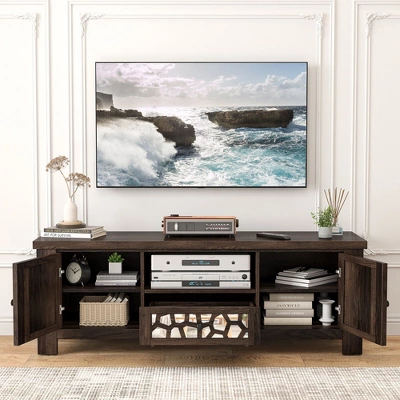 Tangkula 55" Retro TV Stand Media Entertainment Center W/ Mirror Doors & Drawer Brown - Image 2