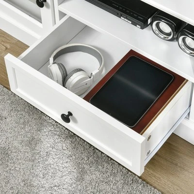 HOMCOM Modern TV Stand Cabinet For TVs Up To 60 Inches, Entertainment Center With Drawer And Glass Doors For Living Room, White - Image 4