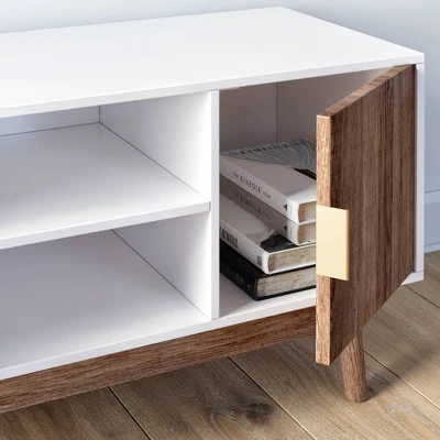 43" Wesley Wood Mid Century 2 Door TV Cabinet For TVs Up To 59" White Warm/Reclaimed Oak - Nathan James - Image 2