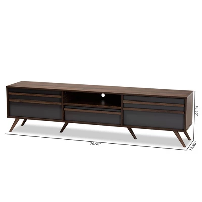 Naoki Wood TV Stand For TVs Up To 75" Gray/Walnut - Baxton Studio - Image 8