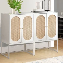 Arina Natural Rattan 2 Door High Accent Cabinet With Adjustable Shelf - The Pop Maison