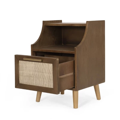 Boyes Contemporary End Table With Hutch Walnut/Natural/Antique Gold - Christopher Knight Home - Image 2