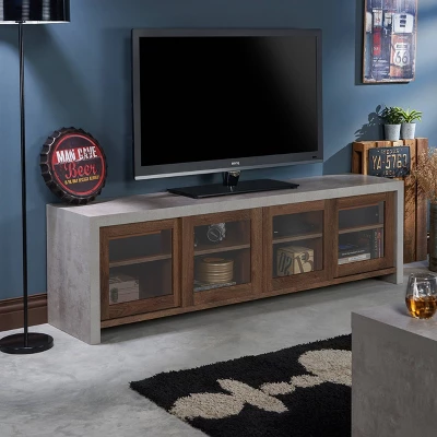 Briggin Industrial TV Stand For TVs Up To 70" Walnut/Cement - HOMES: Inside + Out