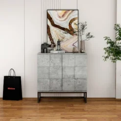 Adams 2-doors Cement Gray Cabinet With 1 Adjustable Inner Shelves - The Pop Home