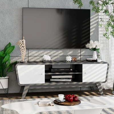 Tangkula Mid Century TV Stand For TVs Up To 55" Media Console Table Sliding Door - Image 3