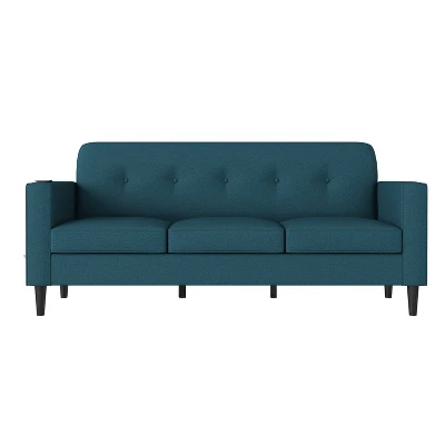 Philbin Square Arm Sofa With USB & Power Ports Linen Peacock Blue - Handy Living - Image 2