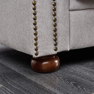 Chesterfield Linen Tufted Nailhead Upholstered Sofa With Wooden Legs - ModernLuxe - Image 10