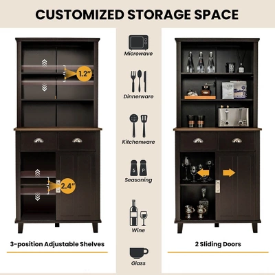 Tangkula Freestanding Buffet Hutch Kitchen Pantry Storage Cabinet W/ Sliding Doors - Image 4