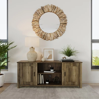 Lavish Home 65-inch TV Stand With 2 Doors, Adjustable Media Console Shelves, And Cable Management, Brown Woodgrain - Image 5