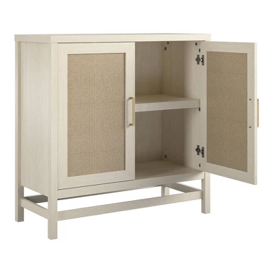 Latta 2 Door Storage Cabinet Ivory Oak/Faux Rattan - Room & Joy - Image 6