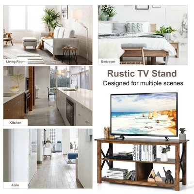 Costway Modern Farmhouse TV Stand Entertainment Center For TV's Up To 55'' W/Open Shelves - Image 4