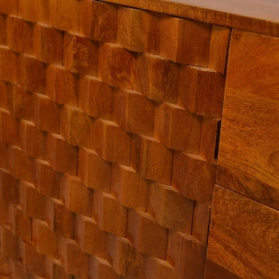 2 Door Honeycomb Design Wooden TV Console With 3 Drawers Walnut Brown - The Urban Port - Image 3