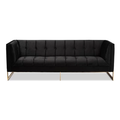 Ambra Velvet Upholstered And Button Tufted Sofa Black/Gold - Baxton Studio