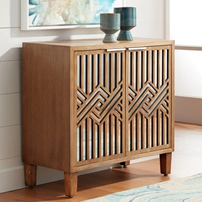 55 Downing Street Mason 33 3/4 Wide Oak Wood And Mirrored 2-Door Cabinet - Image 8