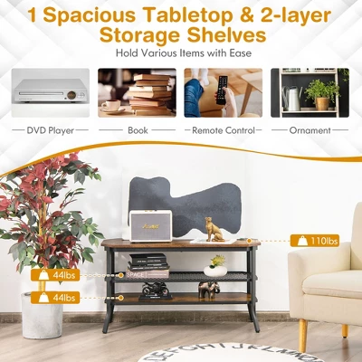 Costway 3-tier TV Stand Console Table Media Entertainment Center W/Mesh Storage Shelf - Image 5