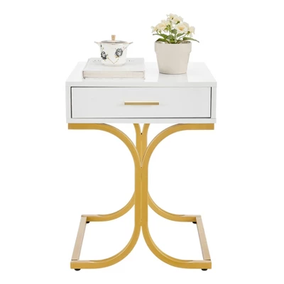 17.75" Rectangular Modern Glam Side Table With Drawer White/Gold - Danya B. - Image 13