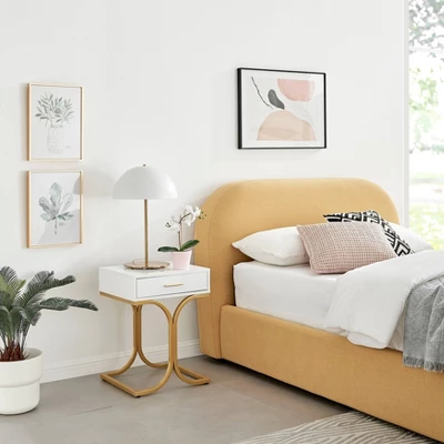 17.75" Rectangular Modern Glam Side Table With Drawer White/Gold - Danya B. - Image 9