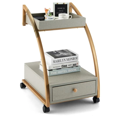 Costway Rolling End Table With Storage Drawer Tray Top 4 Casters Modern Bedside Trolley - Image 9