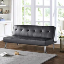 Yaheetech Faux Leather Adjustable Convertible Sofa Bed Couch Futon For Living Room