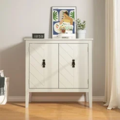 Cristell 2 Door Wooden Cabinets Vintage Style Accent Cabinet With 1 Adjustable Inner Shelf-Maison Boucle