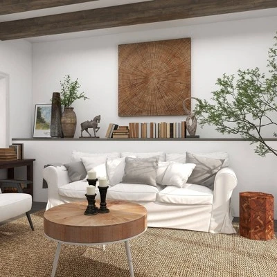 Contemporary Teak Wood Round Accent Table Brown - Olivia & May - Image 16