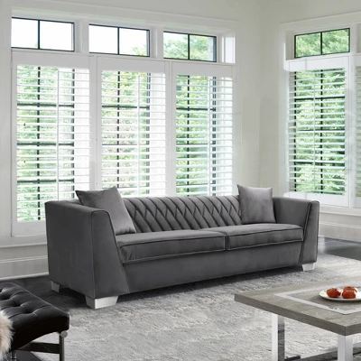 Cambridge Contemporary Sofa Velvet Dark Gray - Armen Living - Image 2