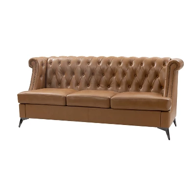 Pablo 81.5" Wide 81.5" Wide Chesterfield Tufted Genuine Wing Back Leather Sofa For Living Room-A+B | ARTFUL LIVING DESIGN - Image 11