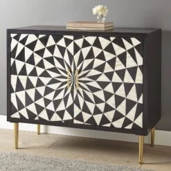 2 Doors Benzara Accent Cabinet Black/White - Steve Silver Co.