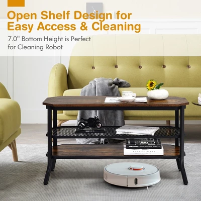 Costway 3-tier TV Stand Console Table Media Entertainment Center W/Mesh Storage Shelf - Image 7