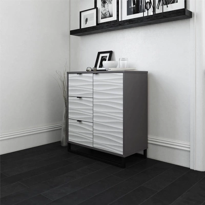 Maddock 1 Door 3 Drawer Accent Cabinet With Faux Wave Pattern Graphite - Room & Joy - Image 2