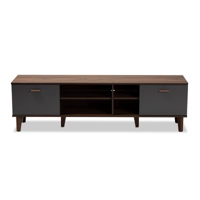 Moina Two-Tone Wood TV Stand For TVs Up To 70" Walnut/Gray - Baxton Studio - Image 2
