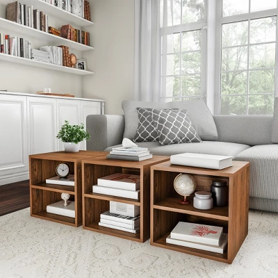 Hastings Home 2-Shelf Cube End Table, Brown - Image 4