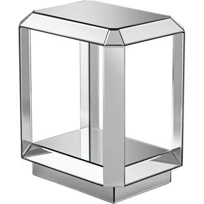 Studio 55D Modern Mirrored Rectangular Accent Side End Table 21" X 16" With Open Shelf Beveled For Living Room Bedroom Bedside - Image 6