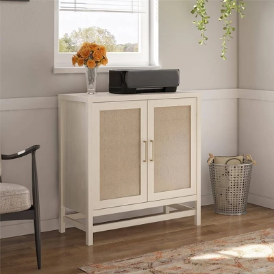 Latta 2 Door Storage Cabinet Ivory Oak/Faux Rattan - Room & Joy - Image 2