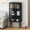 61.61" High Contemporary Glass Door Cabinet With Two Levels Of Storage, Black - ModernLuxe