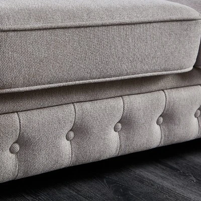 Chesterfield Linen Tufted Nailhead Upholstered Sofa With Wooden Legs - ModernLuxe - Image 8