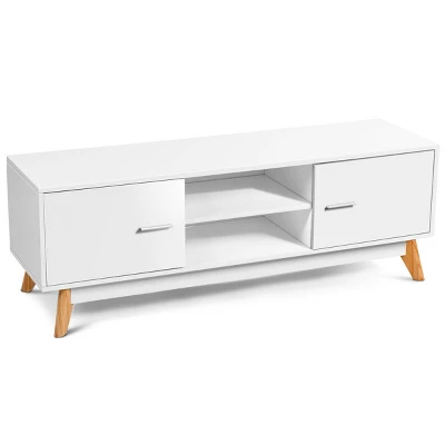 Costway TV Stand Entertainment Center Console Cabinet Stand 2 Doors Shelves White - Image 9