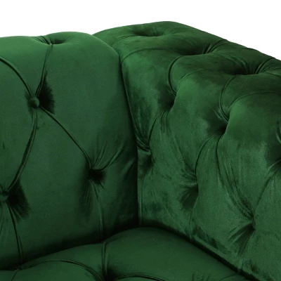 Sagewood Contemporary Velvet Tufted 3 Seater Sofa Emerald/Espresso - Christopher Knight Home - Image 8
