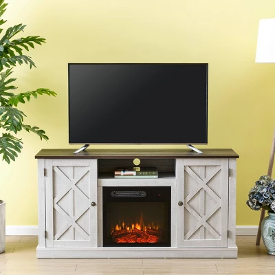 54" TV Stand For TVs Up To 60" With Electric Fireplace Saw Cut Off White - Home Essentials