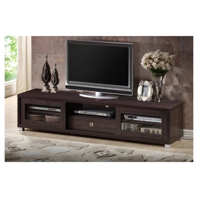 Beasley Cabinet With 2 Sliding Doors And Drawer TV Stand For TVs Up To 70" Dark Brown - Baxton Studio - Image 4