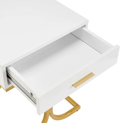 17.75" Rectangular Modern Glam Side Table With Drawer White/Gold - Danya B. - Image 16
